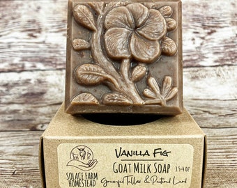 Vanilla Fig Tallow Lard Goat Milk Soap - Grass-fed Tallow and Pastured Lard Handmade Hibiscus or Butterfly Goat Milk Farm Soap