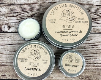 Face Tallow Salve, Grass-fed Sheep Tallow Moisturizer for Acne-Prone Face and Sensitive Skin