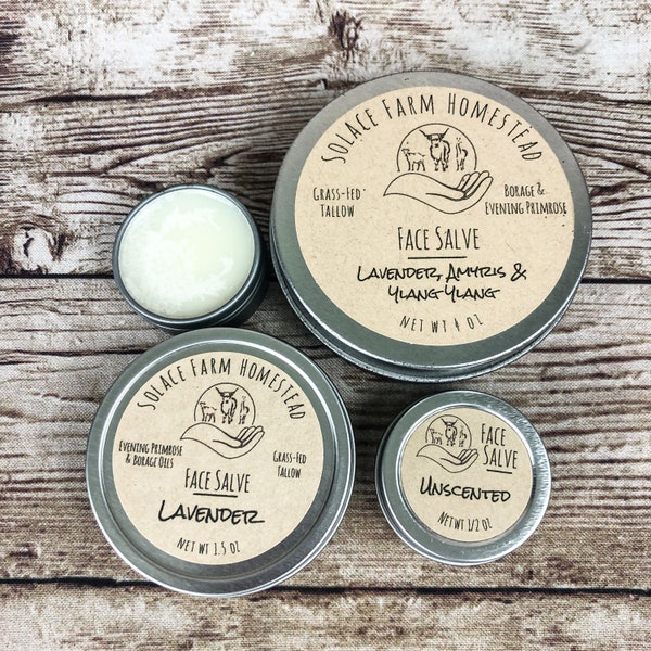 Face Tallow Salve, Grass-fed Sheep Tallow Moisturizer for Acne-Prone Face and Sensitive Skin