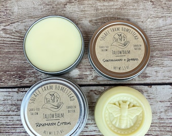 Tallow Balm  - Grass-fed Tallow & Lanolin Body Butter, Shaped Molded Bar of Solid Lotion