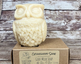 Cedarwood + Sage Goat Milk Soap, Vegetarian-Friendly Cute Owl Handmade Goat Milk Soap with Essential Oils, Shea Butter + Olive Oil