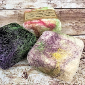 Alpaca Felted Goat Milk Soap 4 oz - Hand-Dyed or Natural Shades Alpaca Wool Felted Scrubbie Soaps with Handmade Goat Milk Soap