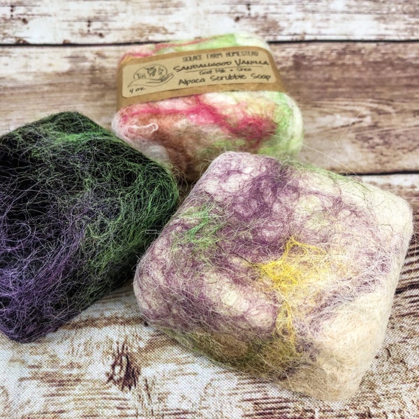 Alpaca Felted Soap 4 oz - Hand-Dyed Felted Soap, Goat Milk  Soap, Natural Alpaca Wool Felted Scrubbie Soaps