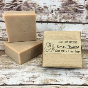 Goat Milk Lard Soap, Spiced Tobacco Wild Animal Goat Milk Farm Soap with Pastured Lard, Buffalo Bear Moose Owl Soaps, Great for Men and Kids image 5