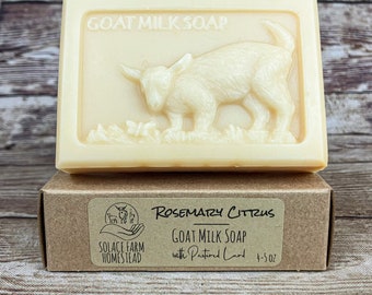 Rosemary Citrus Goat Milk Soap: Lard + Coconut Oil Soap, Goat in Meadow