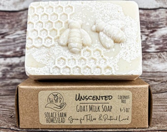 Unscented Goat Milk Soap: Tallow + Lard Soap with Oats + Honey, Coconut and Almond Free
