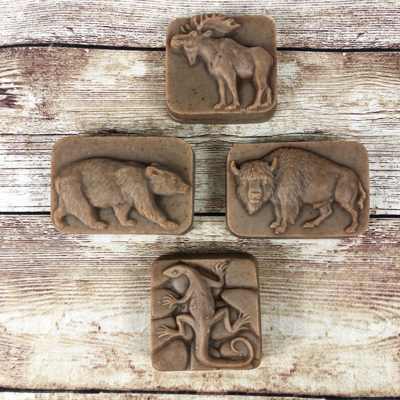 Goat Milk Lard Soap, Spiced Tobacco Wild Animal Goat Milk Farm Soap with Pastured Lard, Buffalo Bear Moose Owl Soaps, Great for Men and Kids image 1