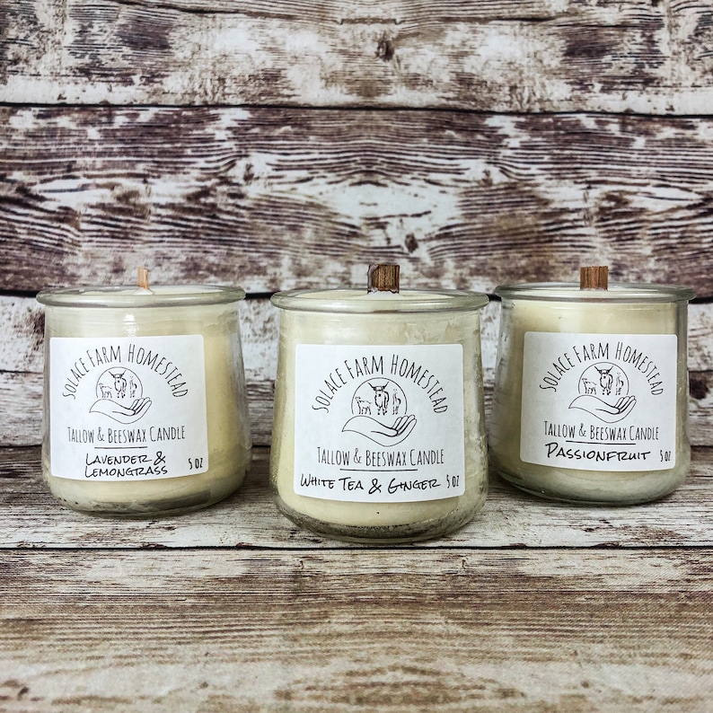 Tallow Beeswax Candle 5 Oz Wooden Wick Candle With Etsy