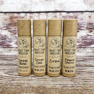 4-Pack Tallow Lip Balm, Plastic-Free Paper Eco-Tube, All-Natural Nourishing Lip Balm in Recyclable, Compostable Packaging