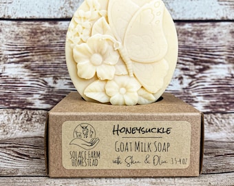 Honeysuckle Goat Milk Soap: Vegetarian Friendly, Butterfly and Flowers