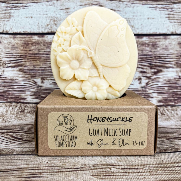 Handmade Goat Milk Soap - Honeysuckle Handcrafted Goats Milk Soap, Handmade Flower Soap for Women