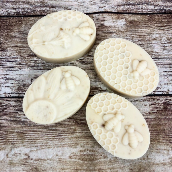 Unscented Goat Milk Farm Soap with Pastured Lard, Real Honey, and Oats - Fragrance-Free Oatmeal Milk & Honey Handmade Goat Milk Lard Soap