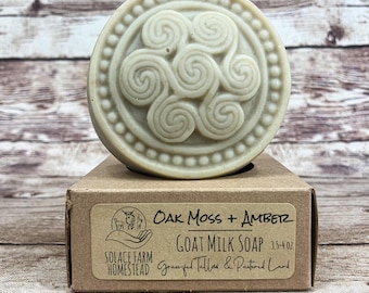 Oak Moss + Amber Goat Milk Soap: Tallow + Lard Soap, Celtic Knot