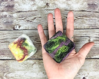 Alpaca Felted Soap, 2 oz - Hand-Dyed or Natural Shades Alpaca Wool Felted Scrubbie Soaps with Handmade Goat Milk Soap