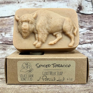 Spiced Tobacco Goat Milk Lard Soap - Wild Animal Goat Milk Farm Soap with Pastured Lard, Buffalo Bear Moose Owl Old-Fashioned Lard Soap