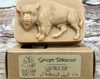 Spiced Tobacco Goat Milk Soap: Lard + Coconut Oil Soap, Buffalo, Bear, Moose and Owl