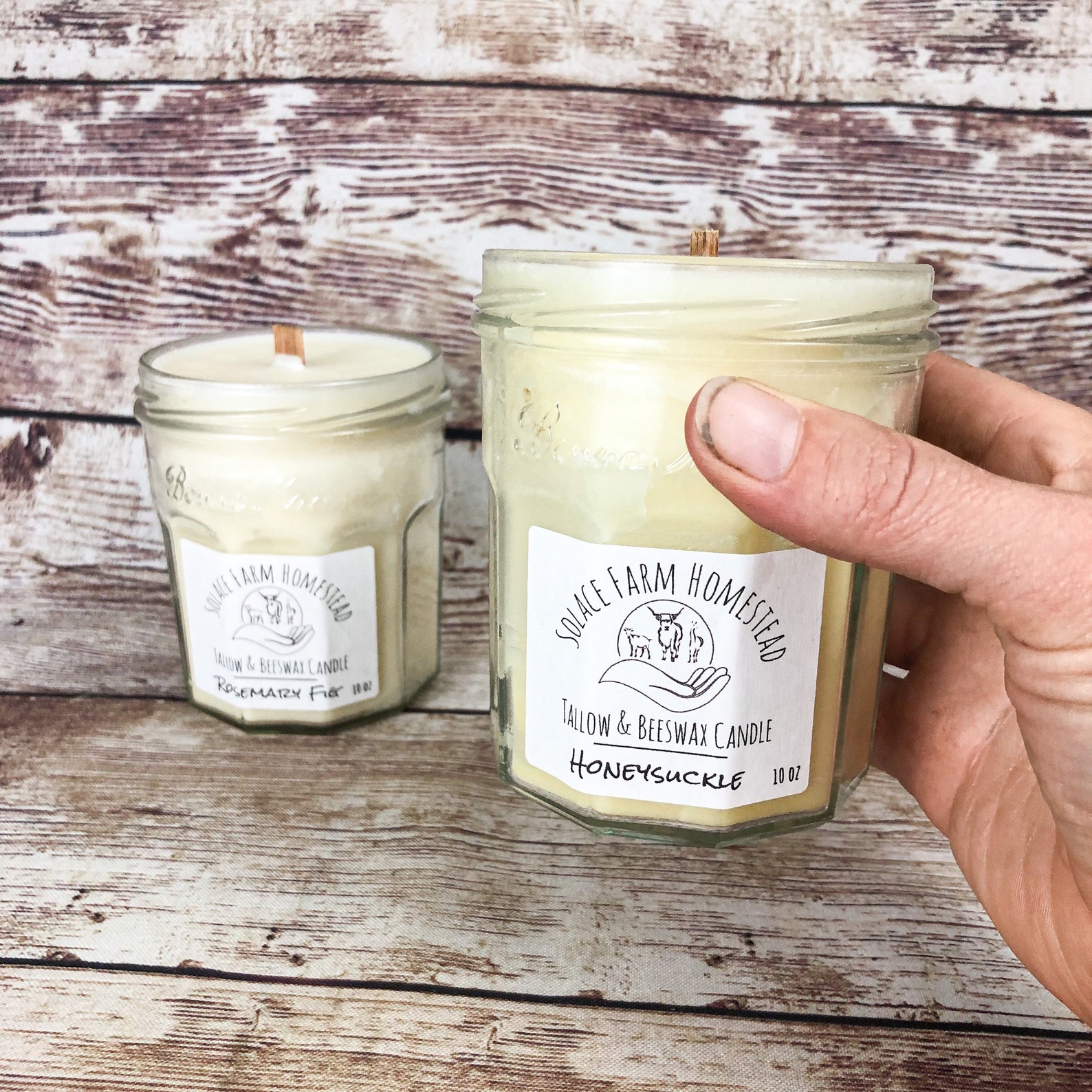 Tallow Beeswax Candle 10 Oz Wooden Wick Candle With Etsy