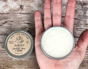 Grass-fed Tallow Salve for Hand & Body, Nourishing and Moisturizing for Dry Skin, Plastic-Free Metal Tin Packaging