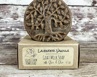 Lavender Vanilla Goat Milk Soap: Vegetarian Friendly, Tree of Life and Lavender Plant