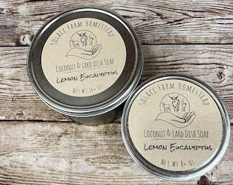 Handmade Solid Dish Soap: Coconut Oil + Lard Soap in Sustainable Tin