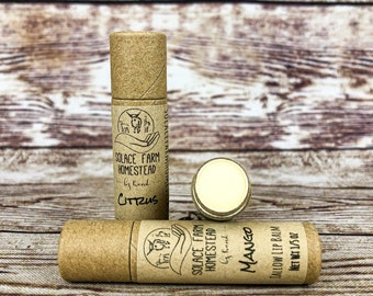 Tallow Lip Balm, Plastic-Free - Natural Nourishing Lip Balm in in Recyclable, Compostable Paper Eco-Tube Packaging