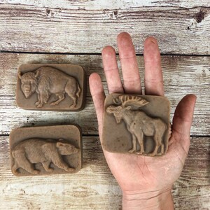 Goat Milk Lard Soap, Spiced Tobacco Wild Animal Goat Milk Farm Soap with Pastured Lard, Buffalo Bear Moose Owl Soaps, Great for Men and Kids image 3