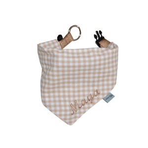 Dog scarf with name incl. collar in beige-checkered