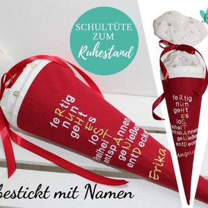 Geschenk zur Rente - Verabschiedung - Rentnertüte mit Namen in rot und weiß - kleine Schultüte zum Ruhestand