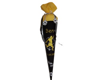 School cone with name and footballer in black and yellow - convertible into a pillow