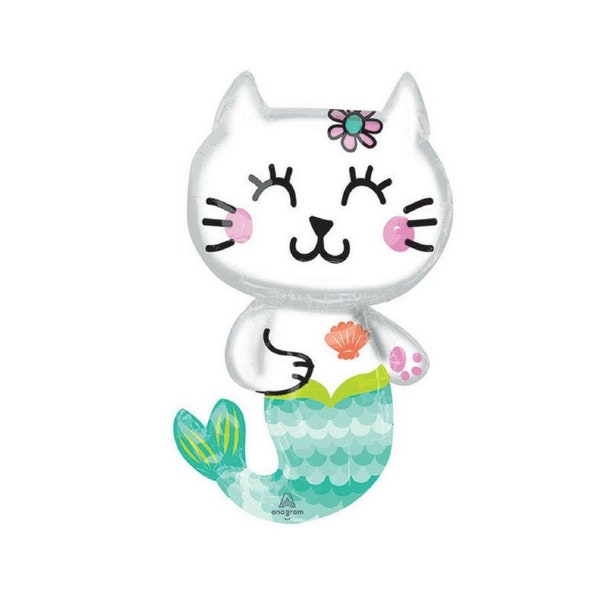 31" Mermaid Cat Balloon, Girls Birthday Party Decorations