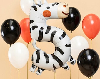 Jumbo Zahl # 5 Zebra Ballon, Tier Geburtstagsparty Ballons, Safari Tier Party Ballon Dekorationen, 5