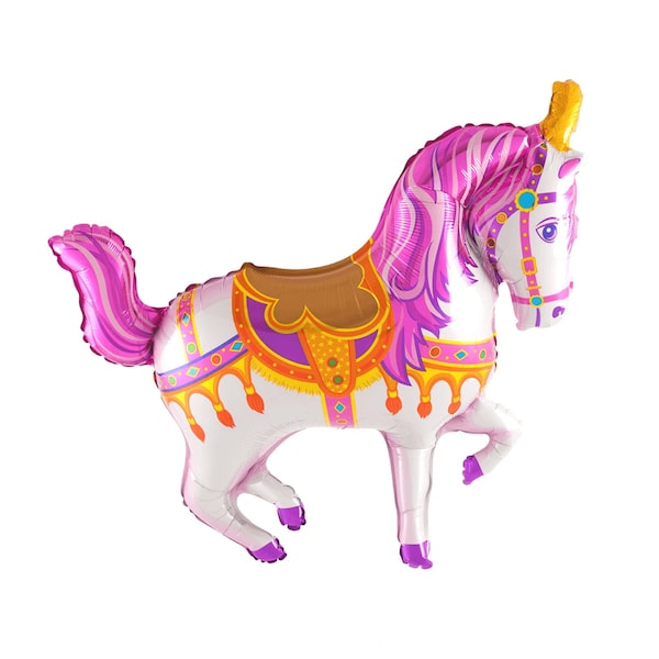 35"  Carousel Horse Balloon, Jumbo Circus Animal Balloon Decoration, Carnival Birthday Party Mylar Balloon, Children's Party Decorations