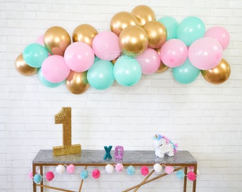 1st Birthday Pink & Mint Balloon Garland, Customized Balloon, Balloon Banner, Balloon Garland Kit, Girl Party Balloons, Girl Baby Shower