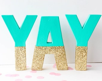 YAY Gold Glitter Letters Birthday Sign Party Decorations, Baby Shower Reveal