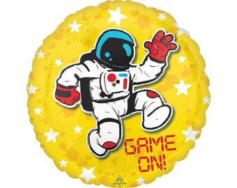 Video Game Party Decorations, GAME ON  Retro Birthday Balloon, Gamer Party Décor, Astronaut Balloon