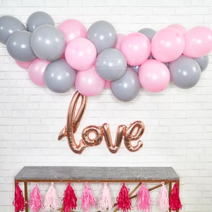 Pink & Gray Customized Balloon Garland, Balloon Banner, Balloon Arch Kit, Party Supplies, Girl Birthday Party Balloon Decorations