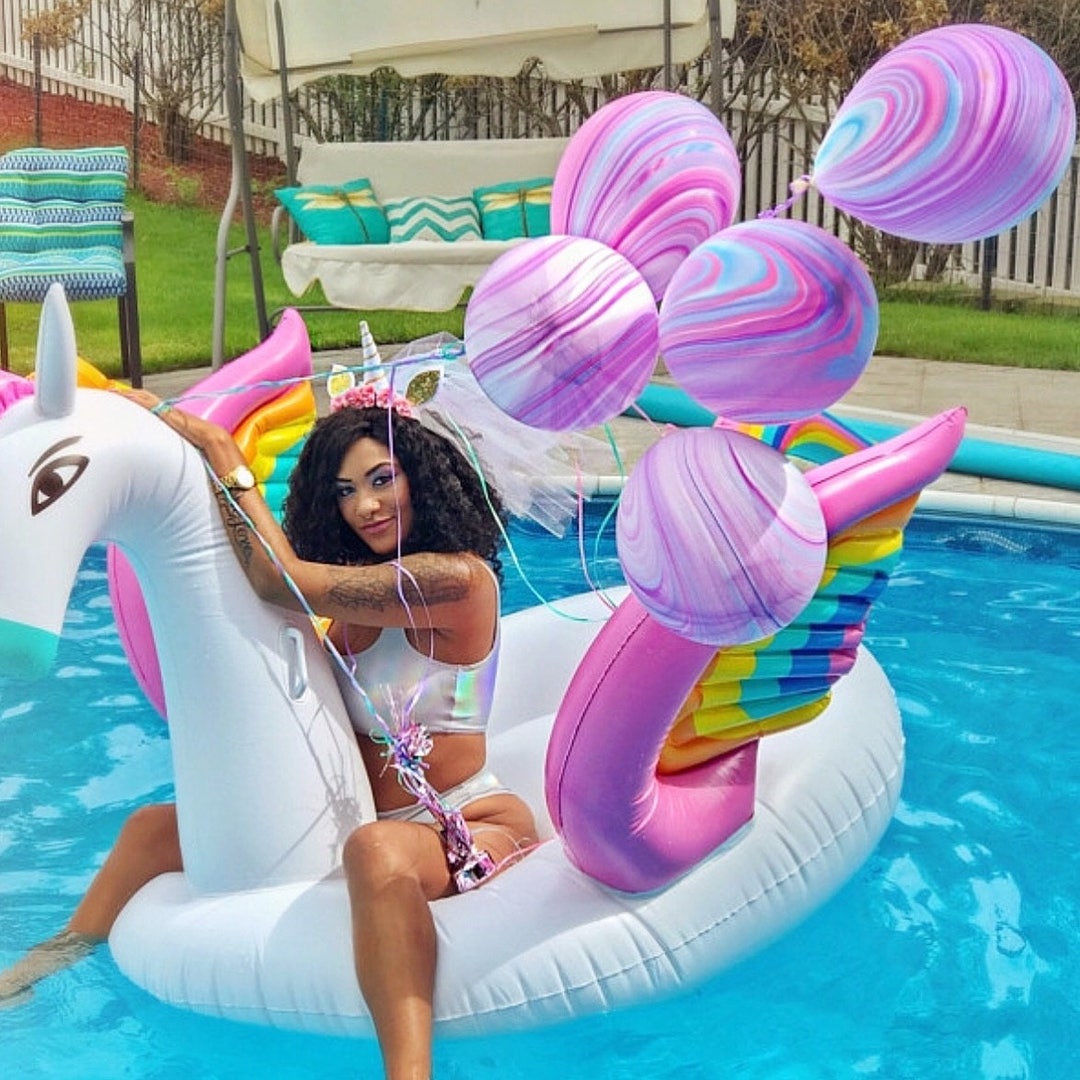 Unicorn Party Marble Balloons, Purple Pink Baby Shower Decorations, Tie ...