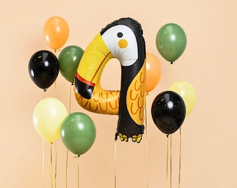 Jumbo Toucan #4 Balloon, Jungle Theme Animal 4th Birthday Balloon Decoration, Animal Party Number Balloon, Safari Party Decorations