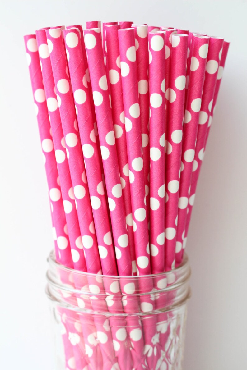 PAPER STRAWS / hot pink and white / cake pops / bridal shower Etsy