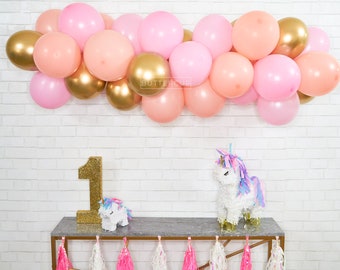 Blushy Pink And Golden Balloon Kit, Kids Birthday Celebration Balloons, Balloon Arch Garland Kit, Wedding Backdrop Decoration Balloons