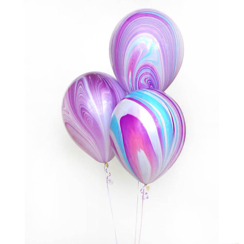 Unicorn Party Marble Balloons, Purple Pink Baby Shower Decorations, Tie Dye Birthday Balloons image 3