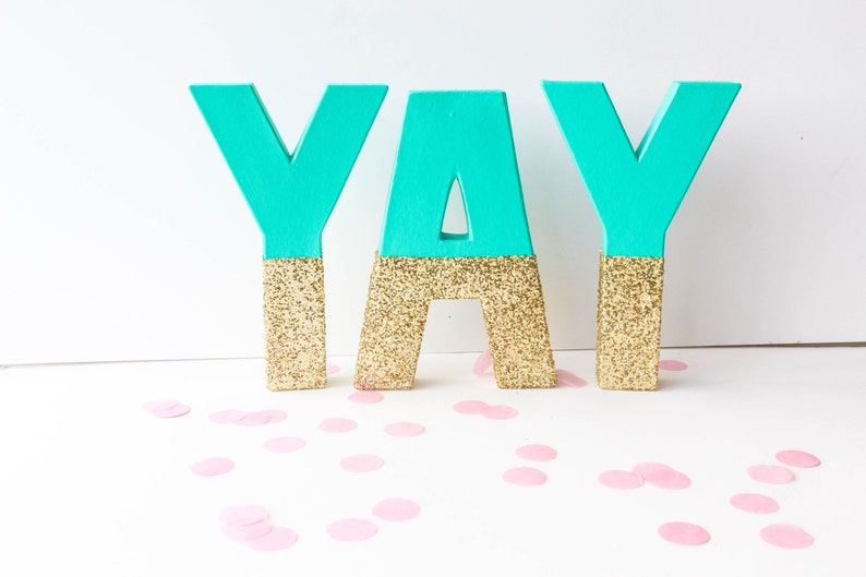 YAY Gold & Aqua Glitter Paper Mache Letters Birthday Party Etsy
