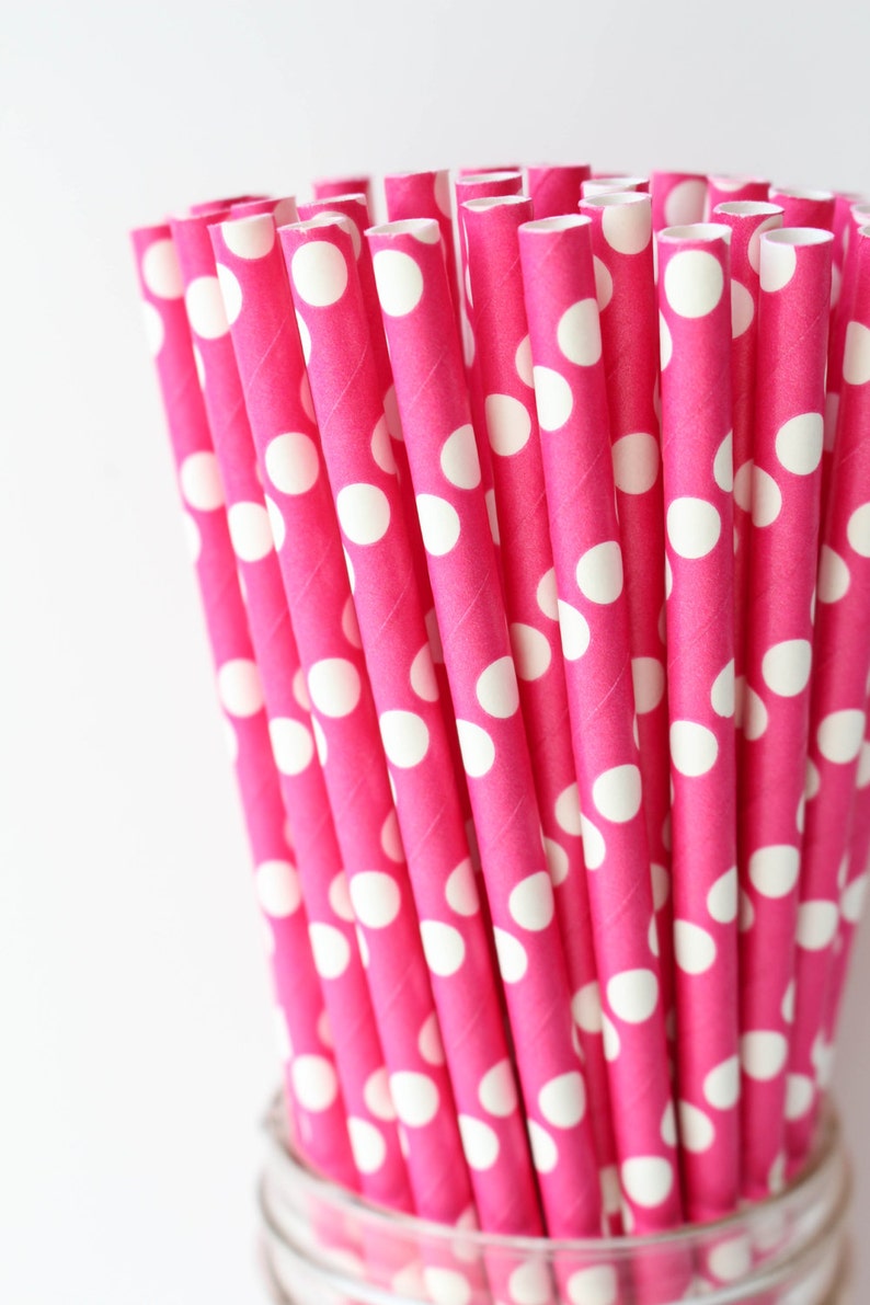 PAPER STRAWS / hot pink and white / cake pops / bridal shower Etsy