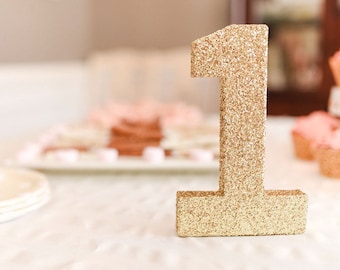 16" Jumbo Gold Glitter Number, 1st First Birthday Sign, Princess Party Glitter One Sign, First Birthday Photo Prop, Girls Party Decorations