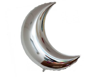 35" Silver Crescent Moon Balloon, Jumbo Foil Birthday Balloon, Space Birthday Party, Moon,  Baby Shower Party Decorations