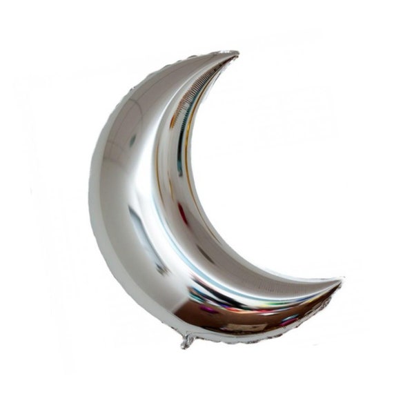 35" Silver Crescent Moon Balloon, Jumbo Foil Birthday Balloon, Space Birthday Party, Moon,  Baby Shower Party Decorations