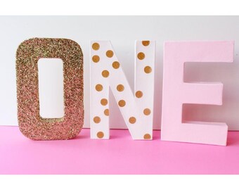 Girls Number One 1st Birthday Sign Party Decor, Birthday Photo Prop, Paper Mache Letters