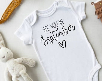 Personalized Baby Announcement bodysuit, See you in...  Bodysuit, Cute Pregnancy Reveal outfit, Your Month Custom Announcement