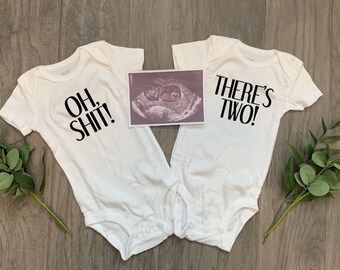 Twin announcement, Pregnancy announcement, funny twin announcement, Surprise babies, baby shower gift, going home outfit, twin gifts