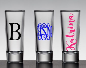 Custom Shot glass, Bachelorette party glass,  Monogram shot glass,  bridesmaid gift,  Shot glass with name, Wedding shot glass